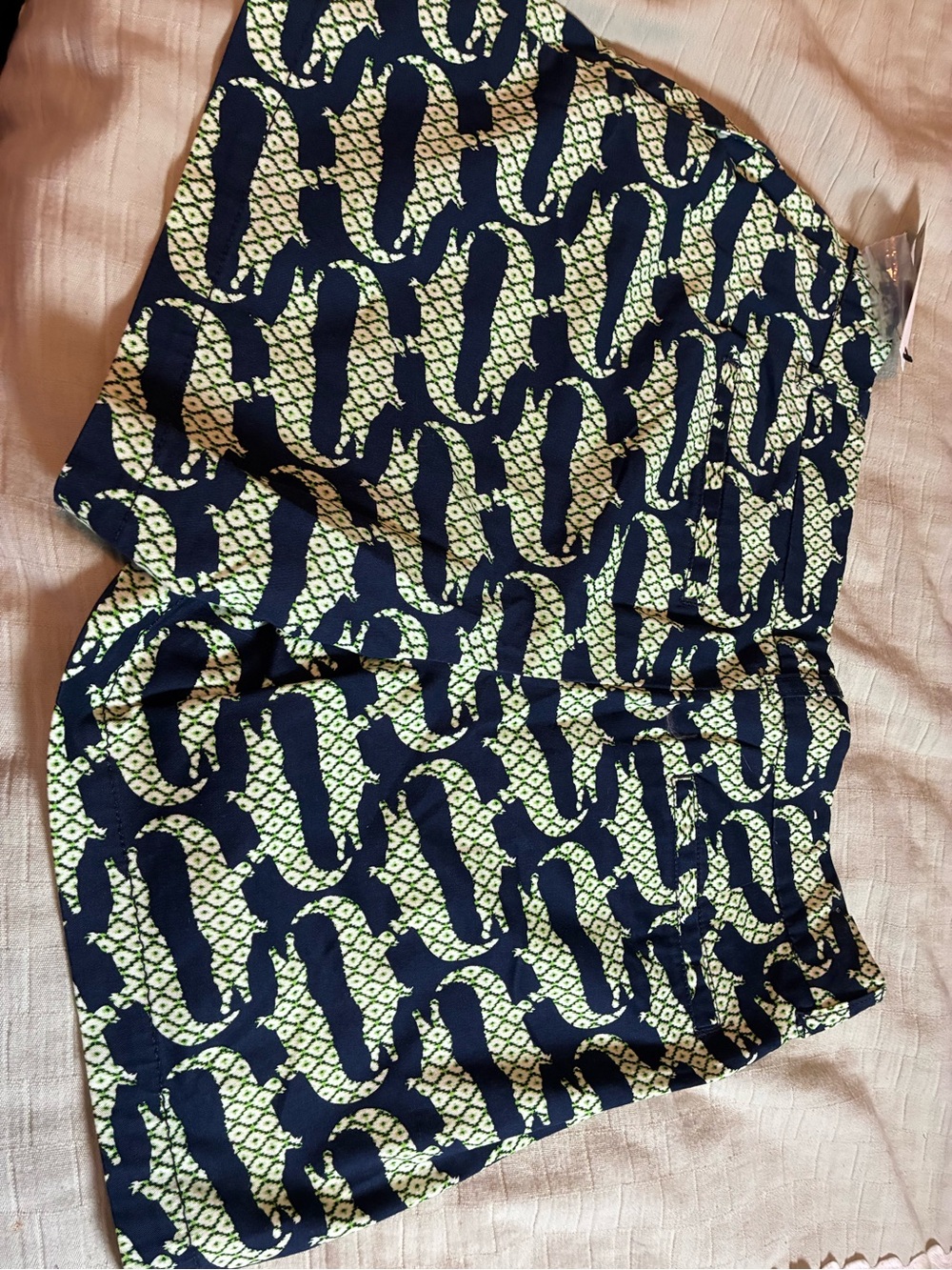 crown & ivy Navy and Lime Geometric High-Waist Shorts